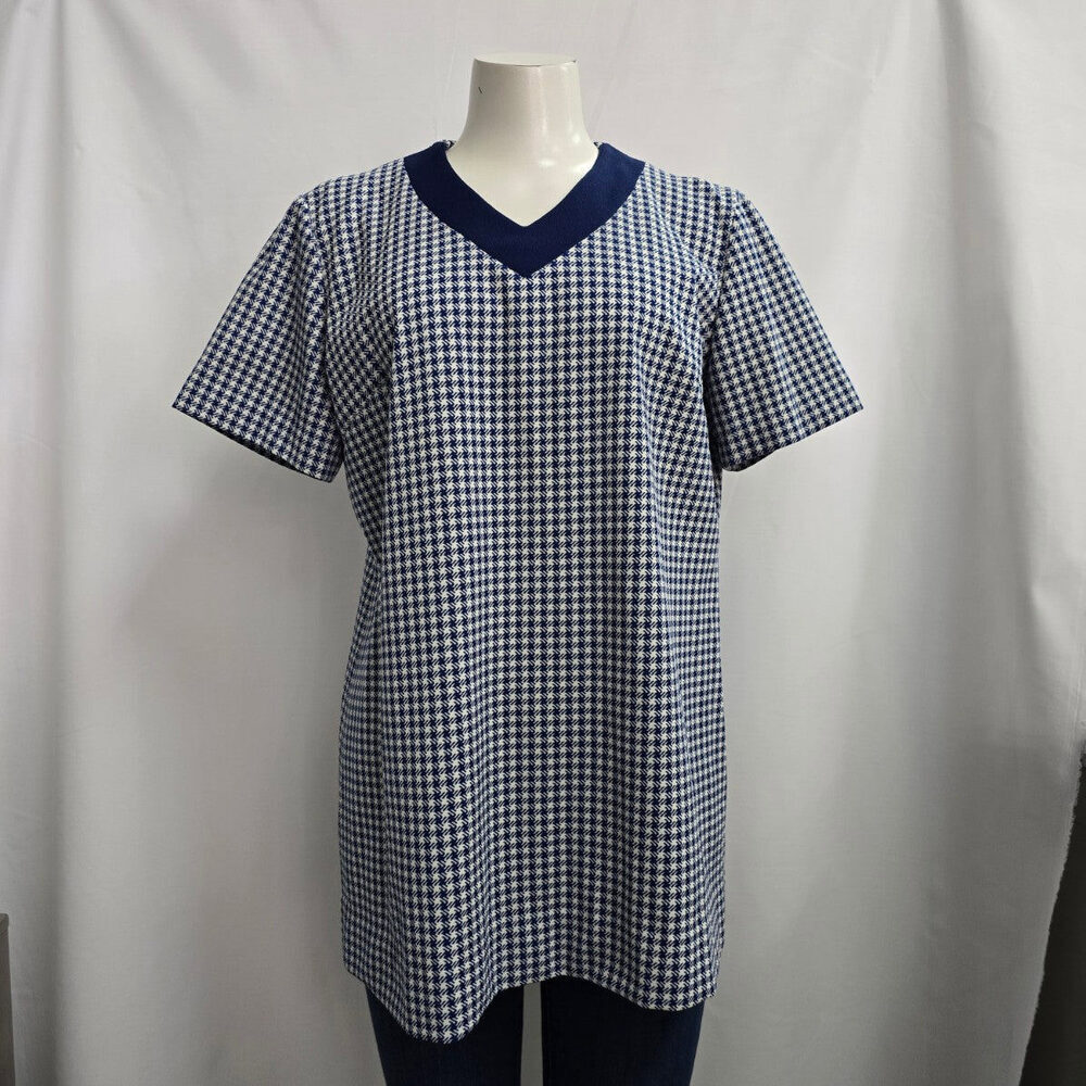 Vintage Blue Check Short Sleeve Top Size L/XL